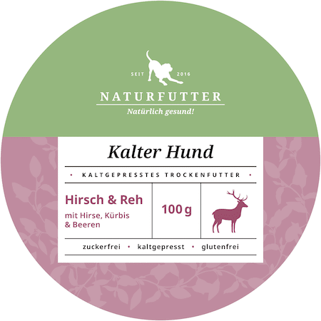 Kalter Hund Hirsch & Reh mit Hirse, Kürbis & Beeren - Naturfutter kaltgepresstes Trockenfutter