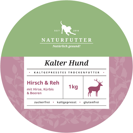 Kalter Hund Hirsch & Reh mit Hirse, Kürbis & Beeren - Naturfutter kaltgepresstes Trockenfutter